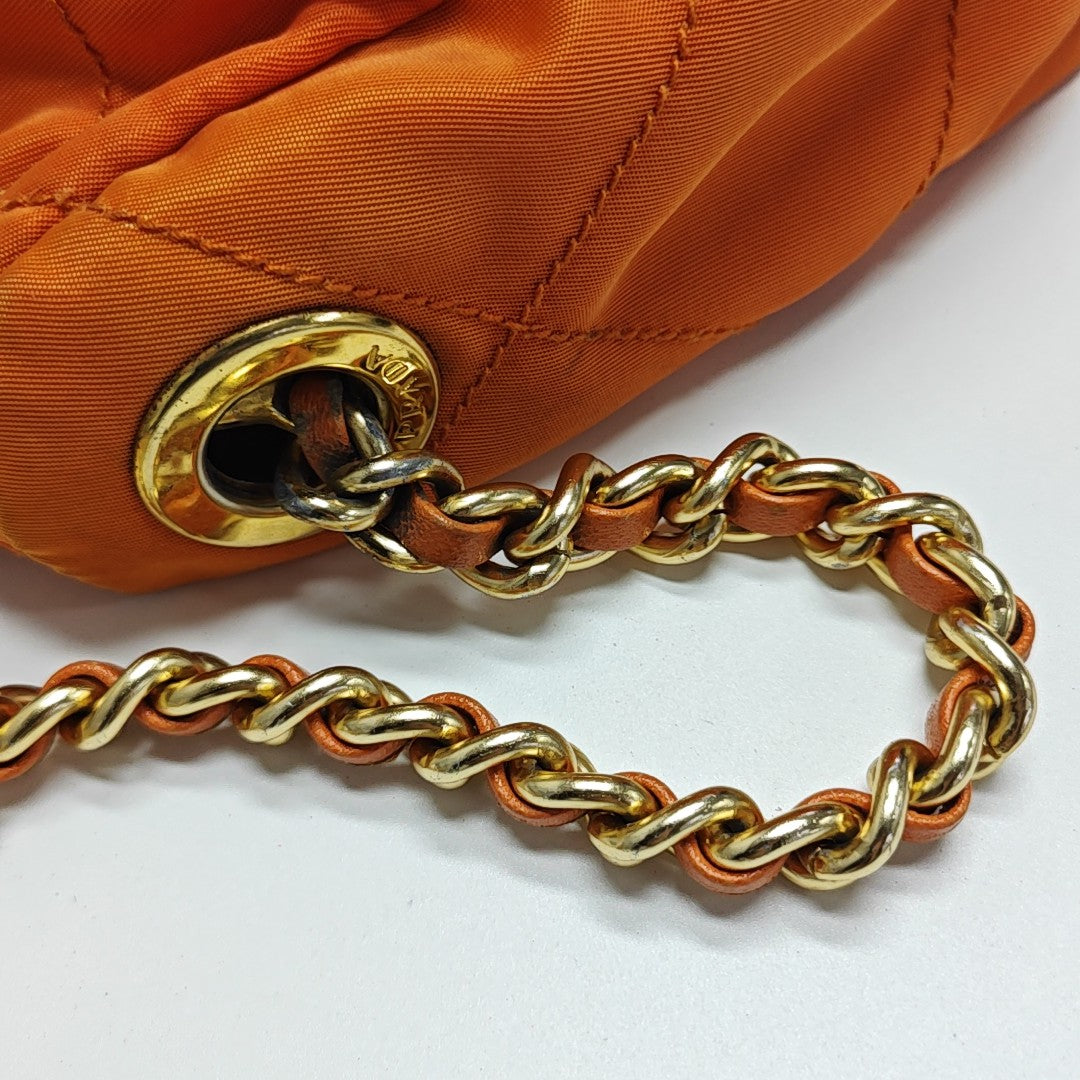 Quilted Nylon Shoulder Bag Orange
