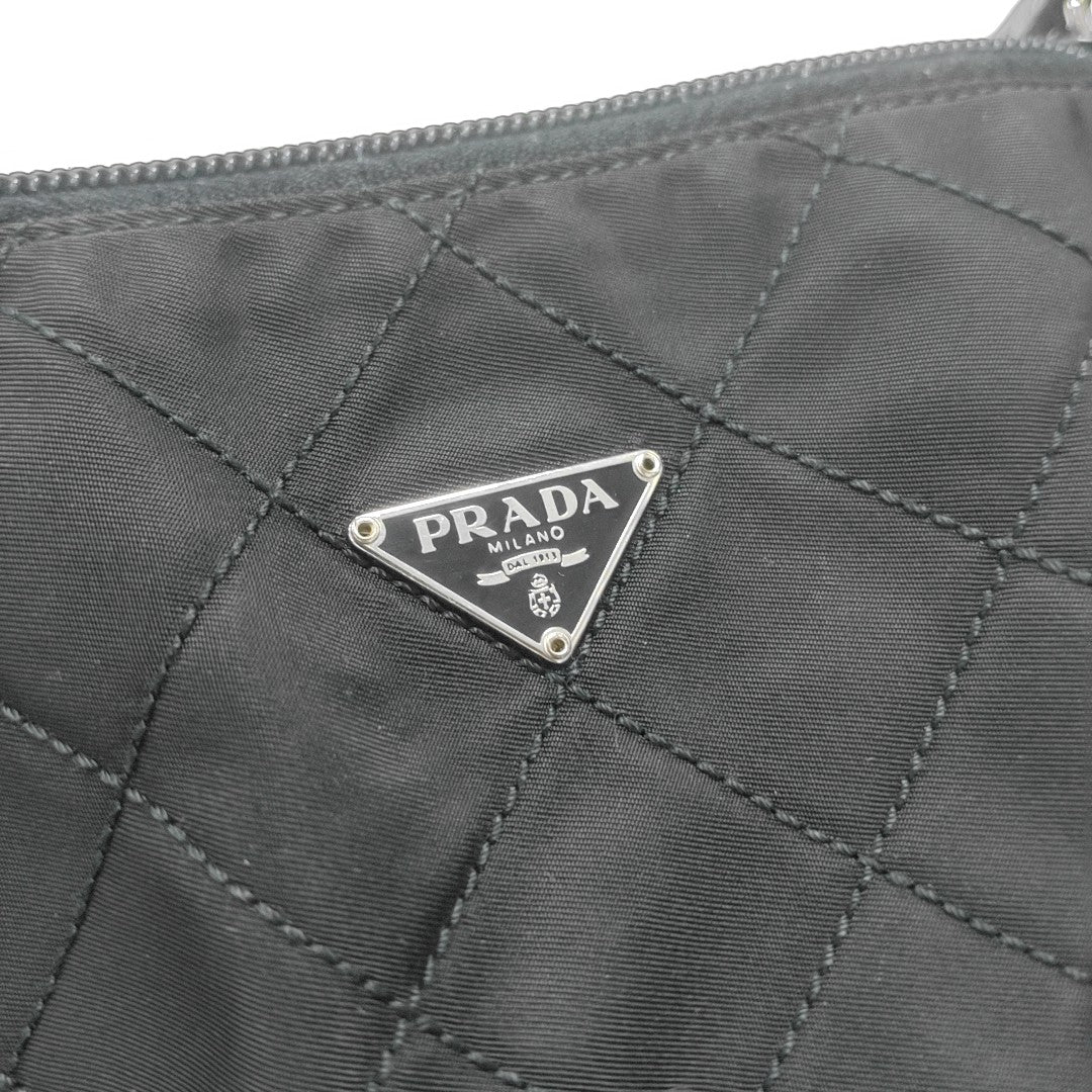 Quilted Nylon Clutch Black