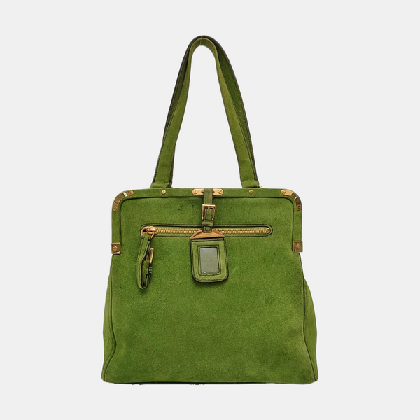 Suede Top Handle Bag Green