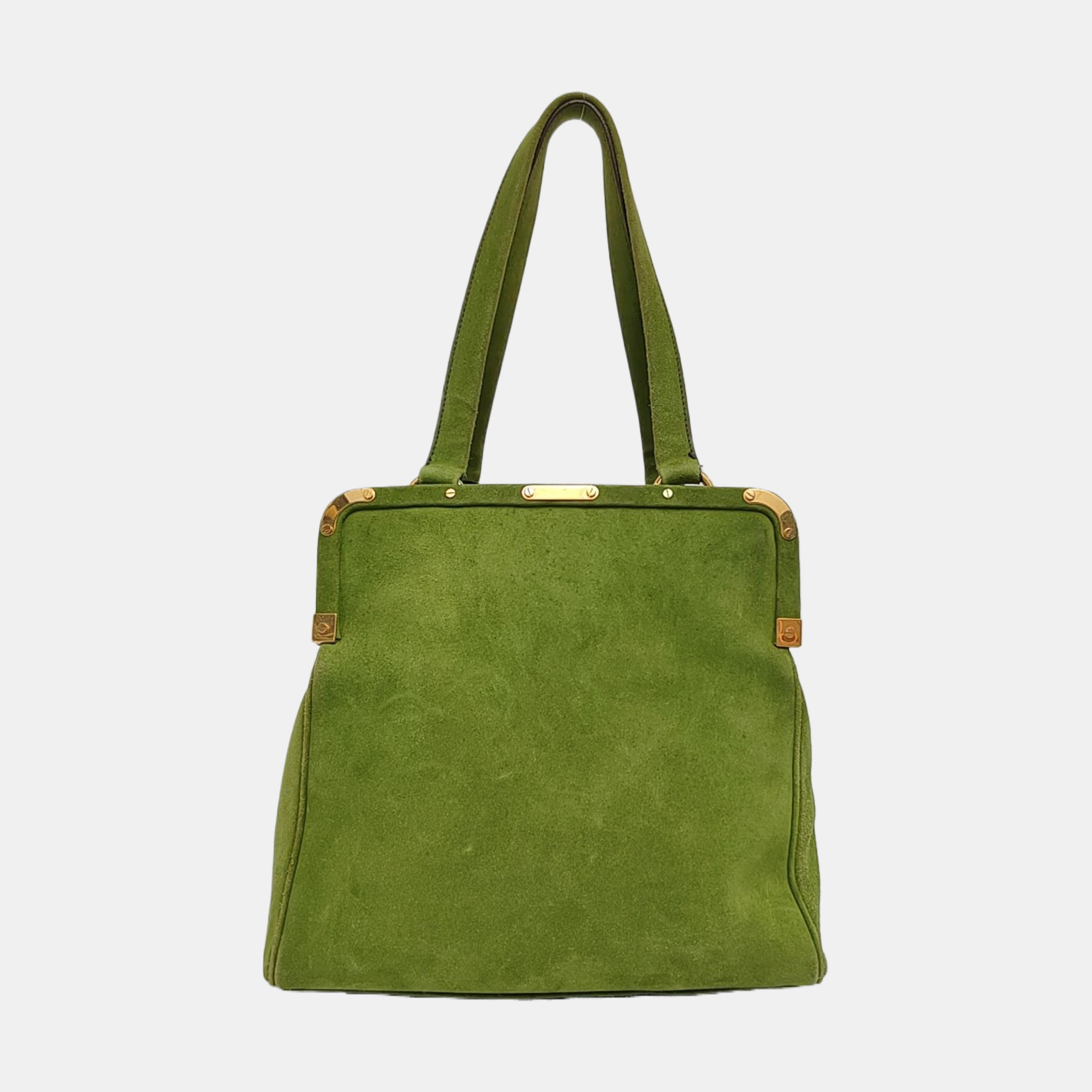 Suede Top Handle Bag Green