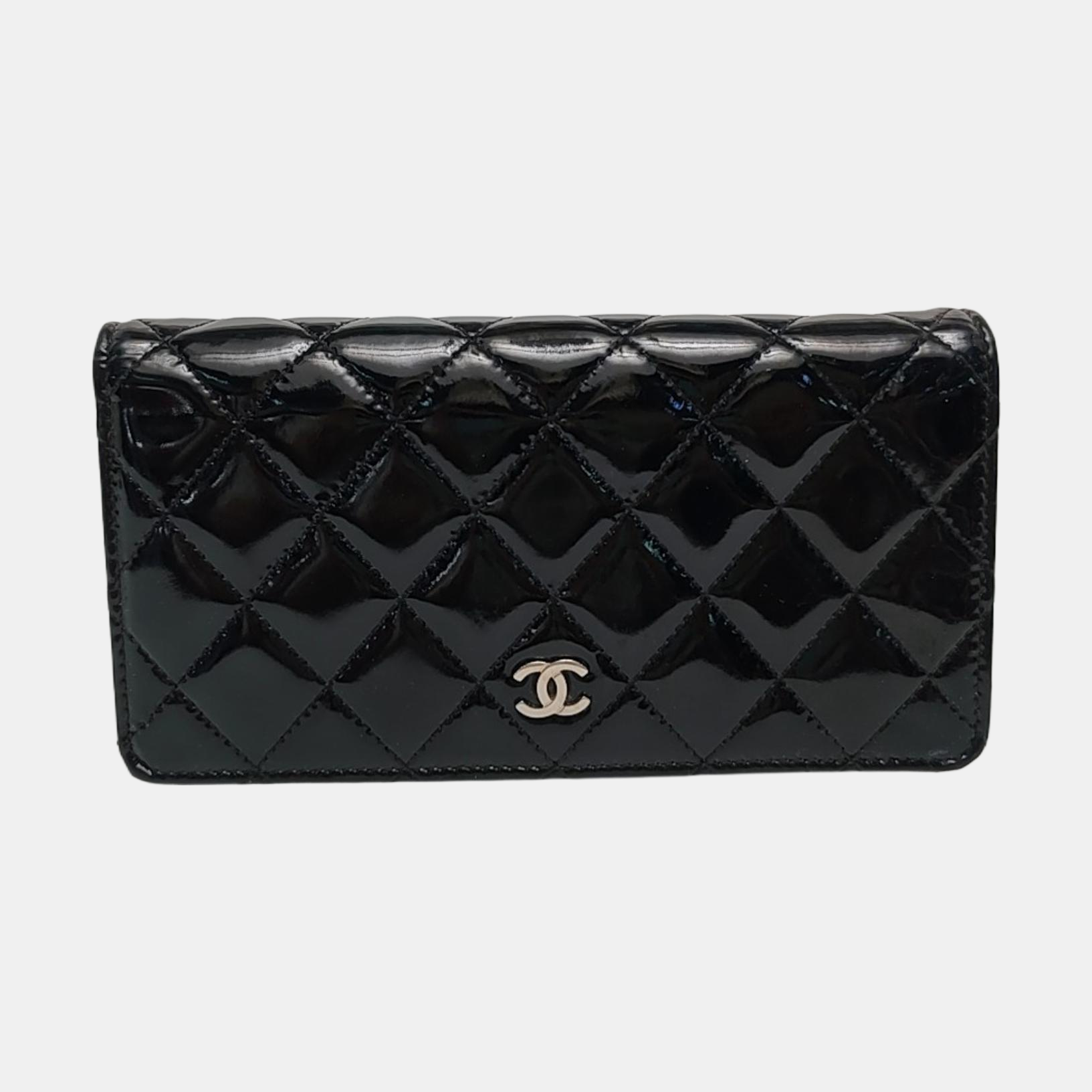 Quilted Patent Leather Wallet Black