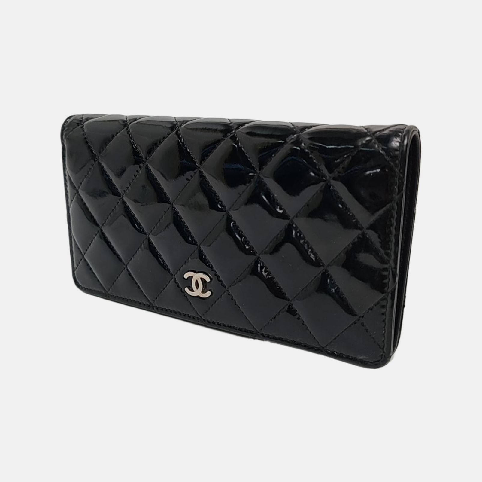Quilted Patent Leather Wallet Black