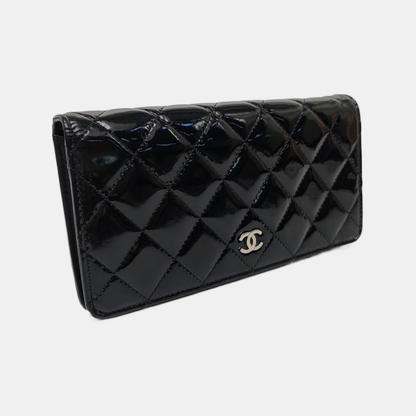 Quilted Patent Leather Wallet Black