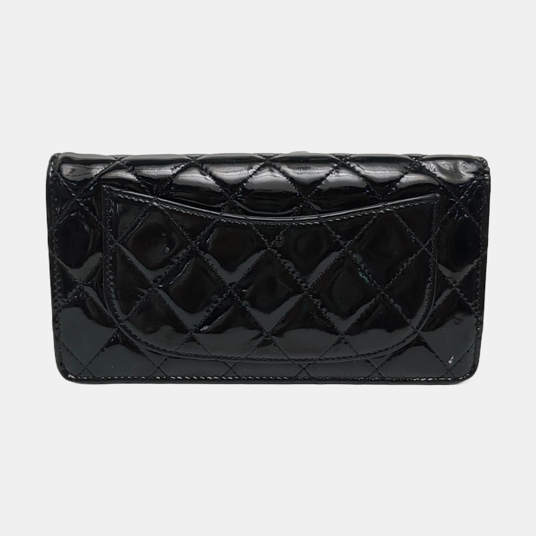 Quilted Patent Leather Wallet Black