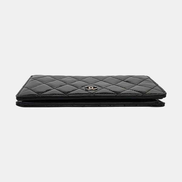 Quilted Patent Leather Wallet Black