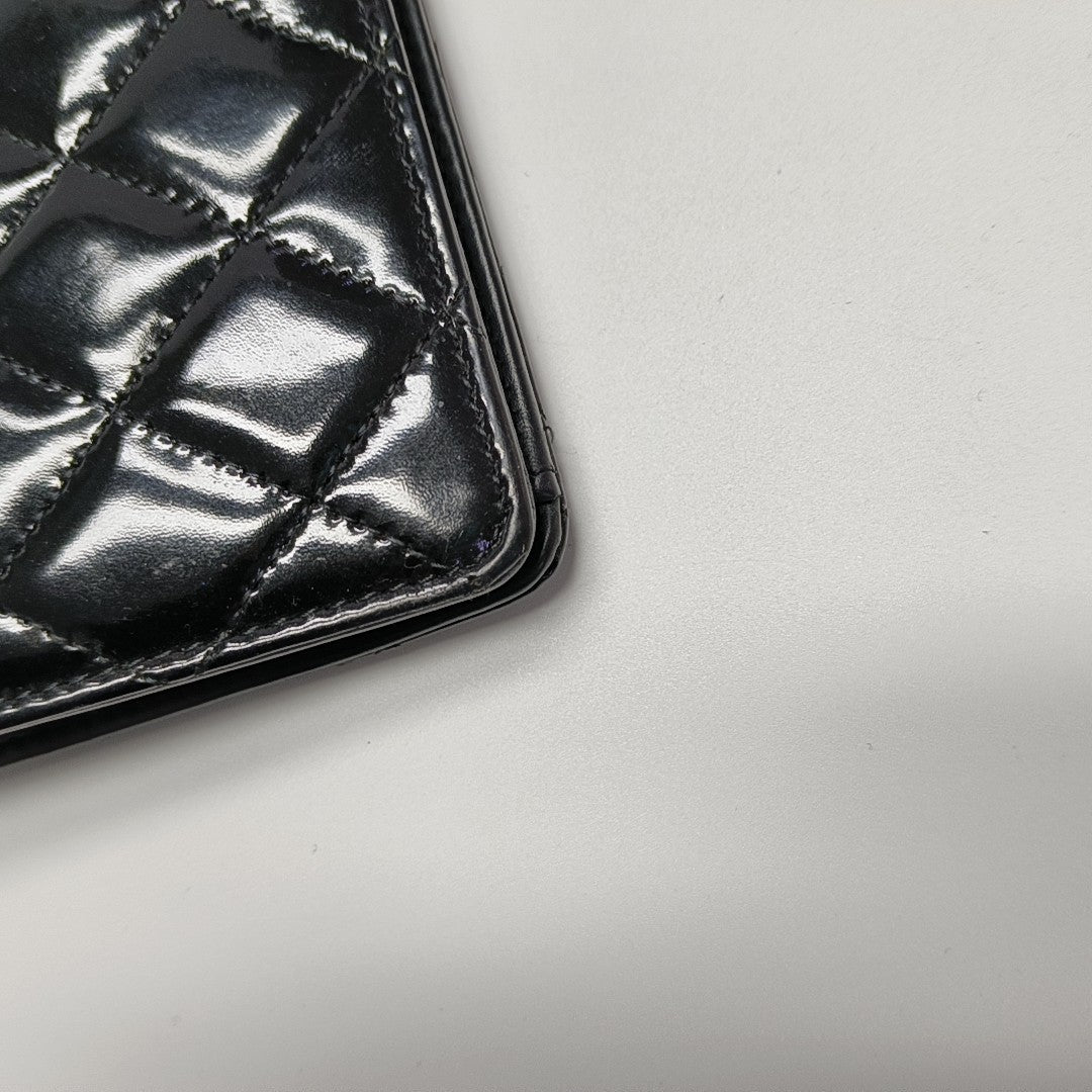 Quilted Patent Leather Wallet Black