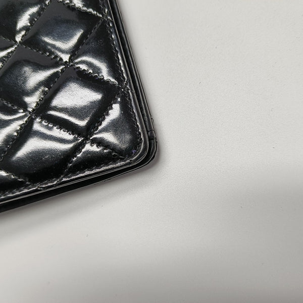 Quilted Patent Leather Wallet Black
