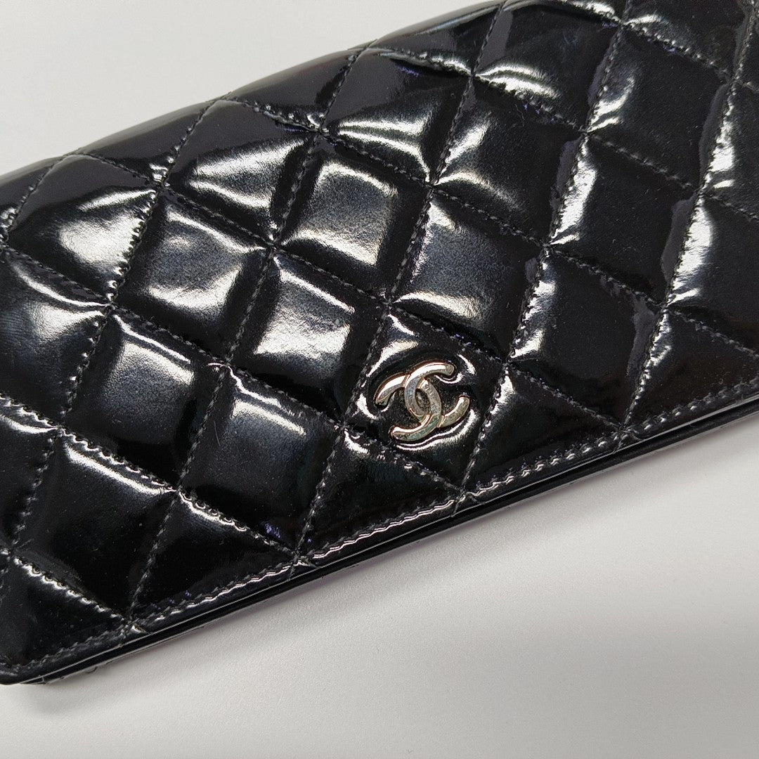 Quilted Patent Leather Wallet Black