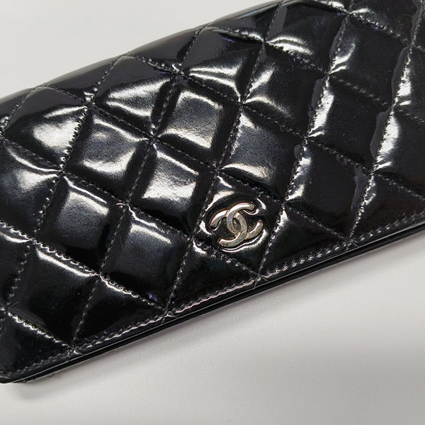 Quilted Patent Leather Wallet Black