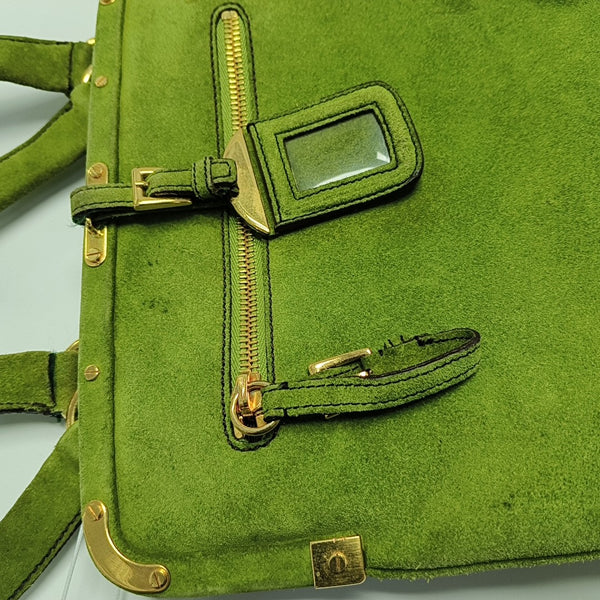 Suede Top Handle Bag Green