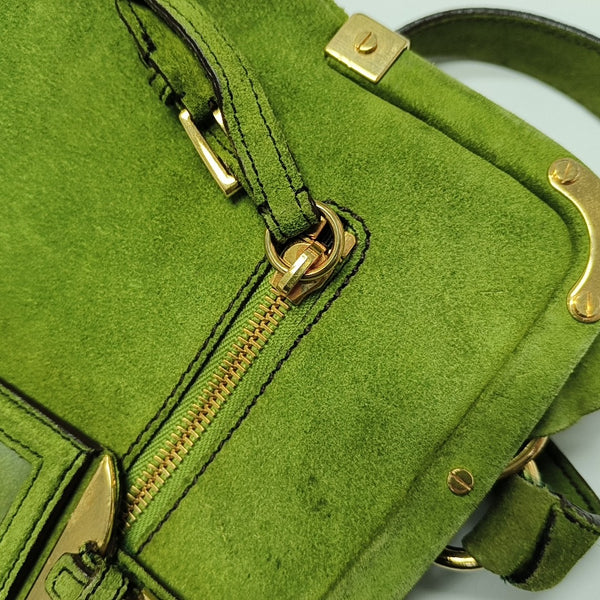 Suede Top Handle Bag Green