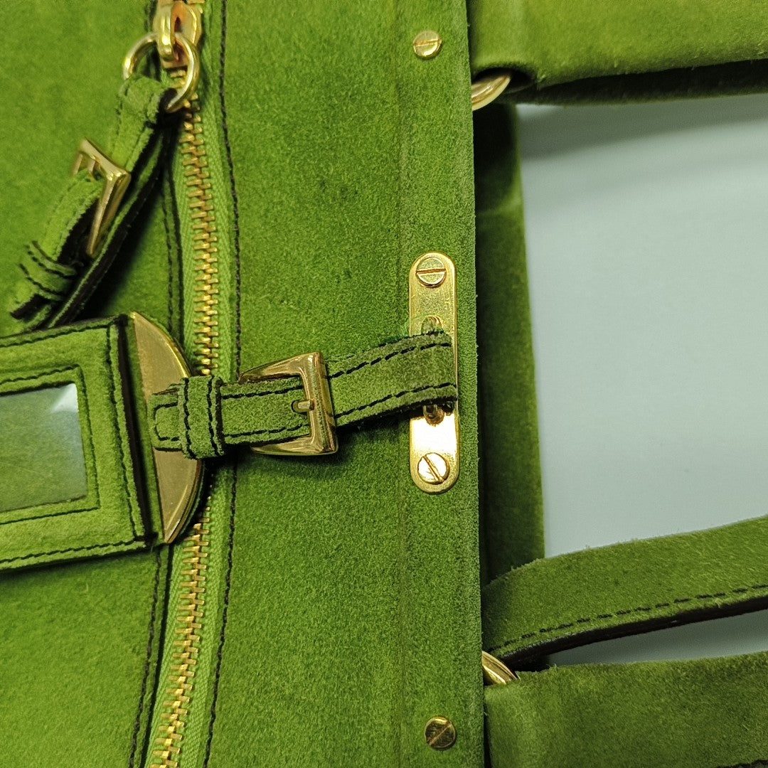 Suede Top Handle Bag Green