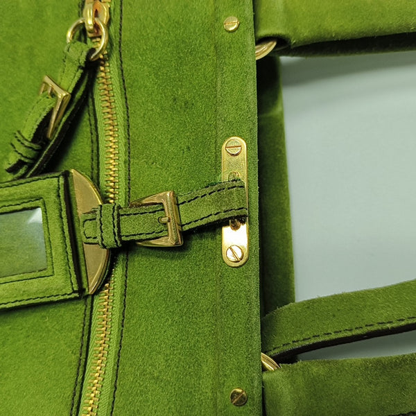 Suede Top Handle Bag Green