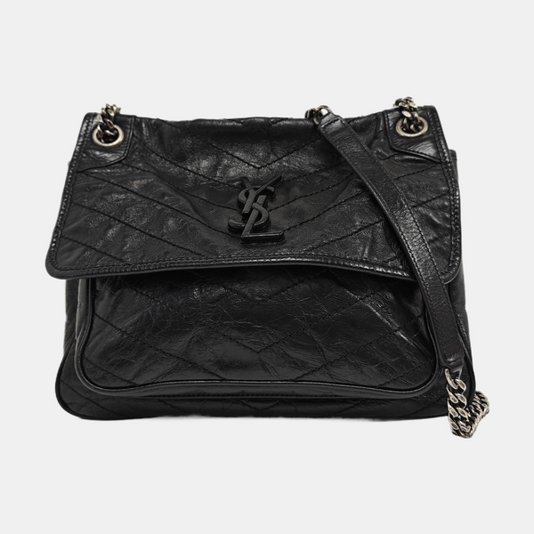 NIKI Medium Chevron Calfskin Black