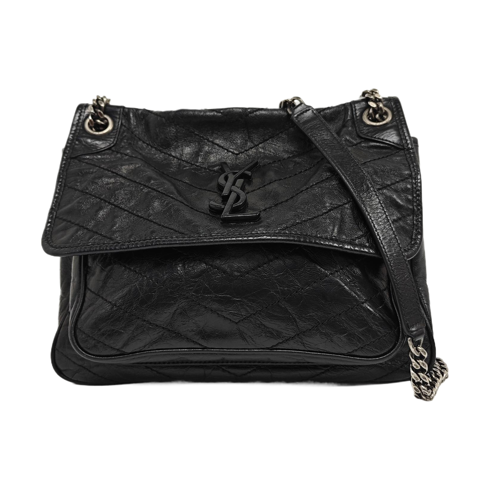 NIKI Medium Chevron Calfskin Black