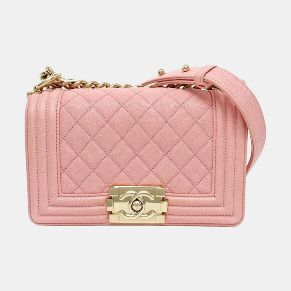BOY CHANEL Mini Quilted Grained Calfskin Pink