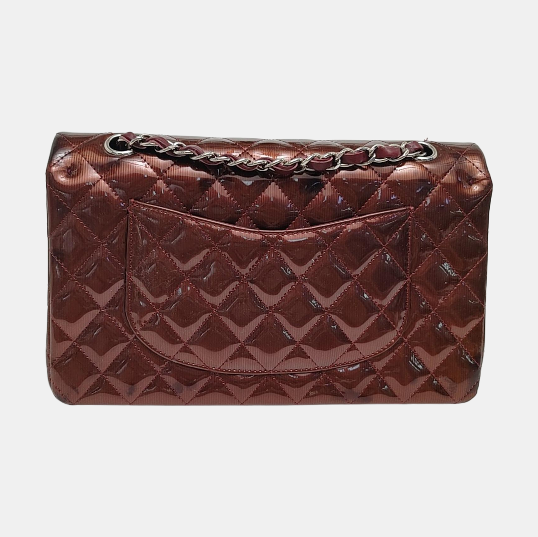 Authenticated pre-owned  Classic Flap Medium Quilted Patent Leather Brown - Shoulder Bag at Looply