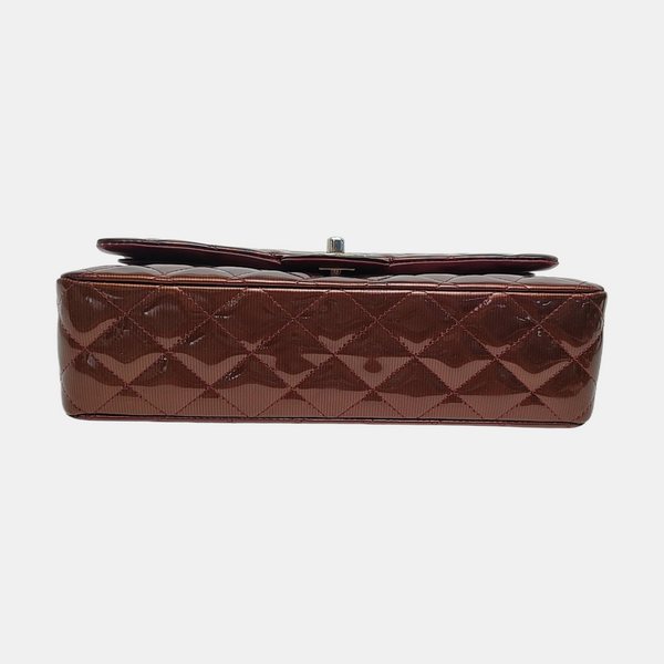 Authenticated pre-owned  Classic Flap Medium Quilted Patent Leather Brown - Shoulder Bag at Looply