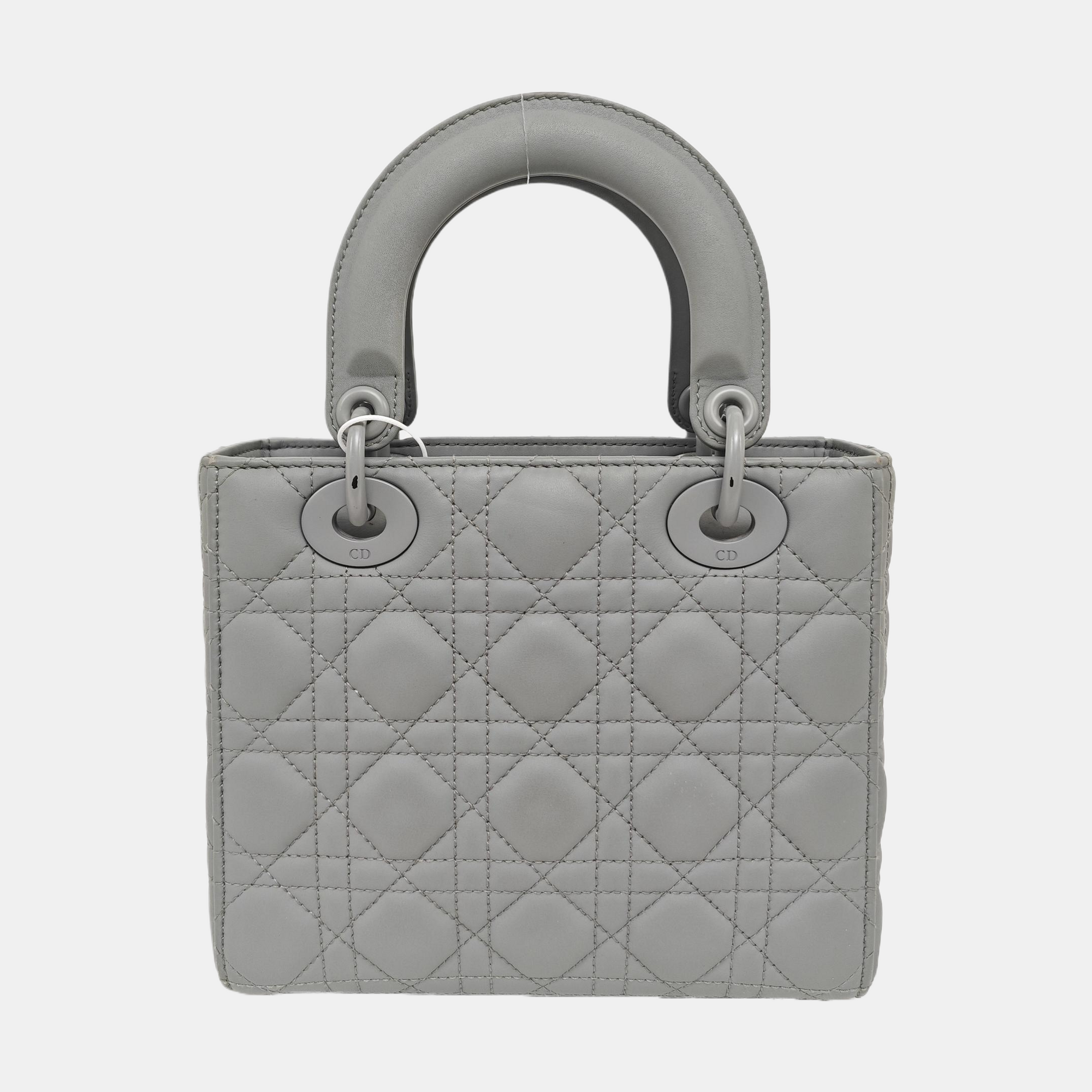 Authenticated pre-owned  Lady Dior Small Lambskin Gray - Shoulder Bag at Looply