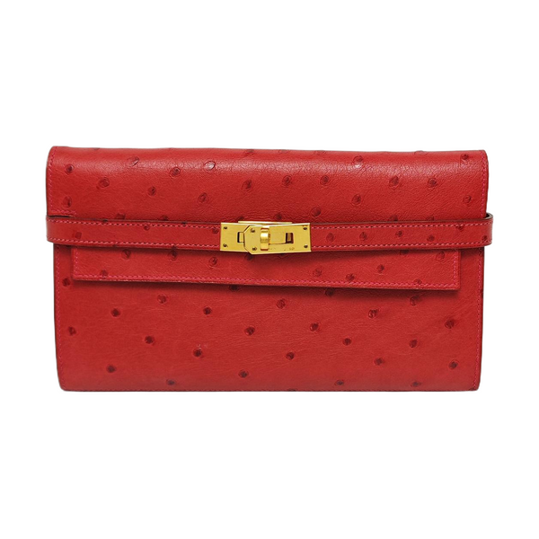 Authenticated pre-owned  Kelly Ostrich Red Wallet - Wallet at Looply