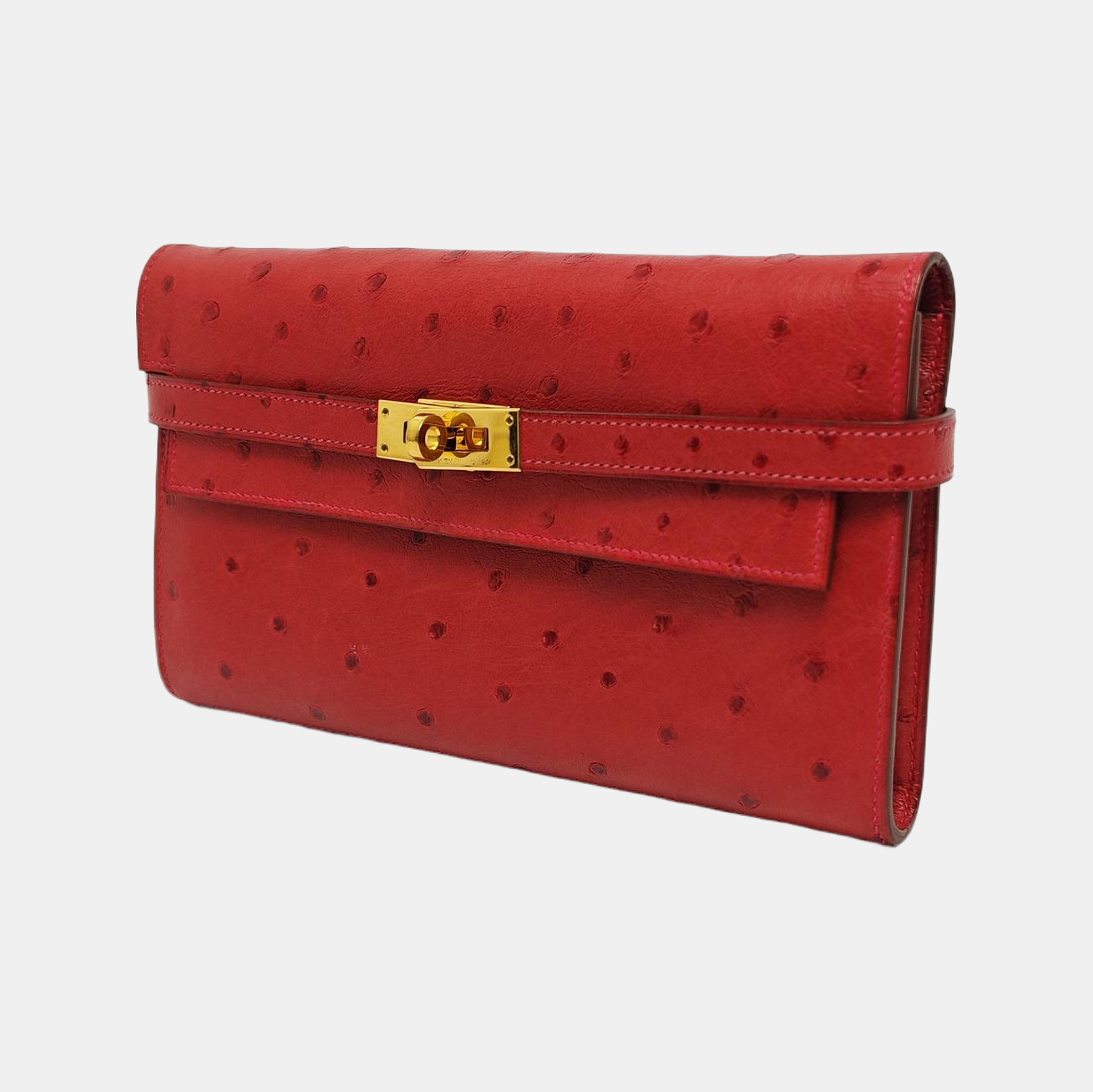Authenticated pre-owned  Kelly Ostrich Red Wallet - Wallet at Looply