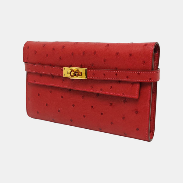 Authenticated pre-owned  Kelly Ostrich Red Wallet - Wallet at Looply