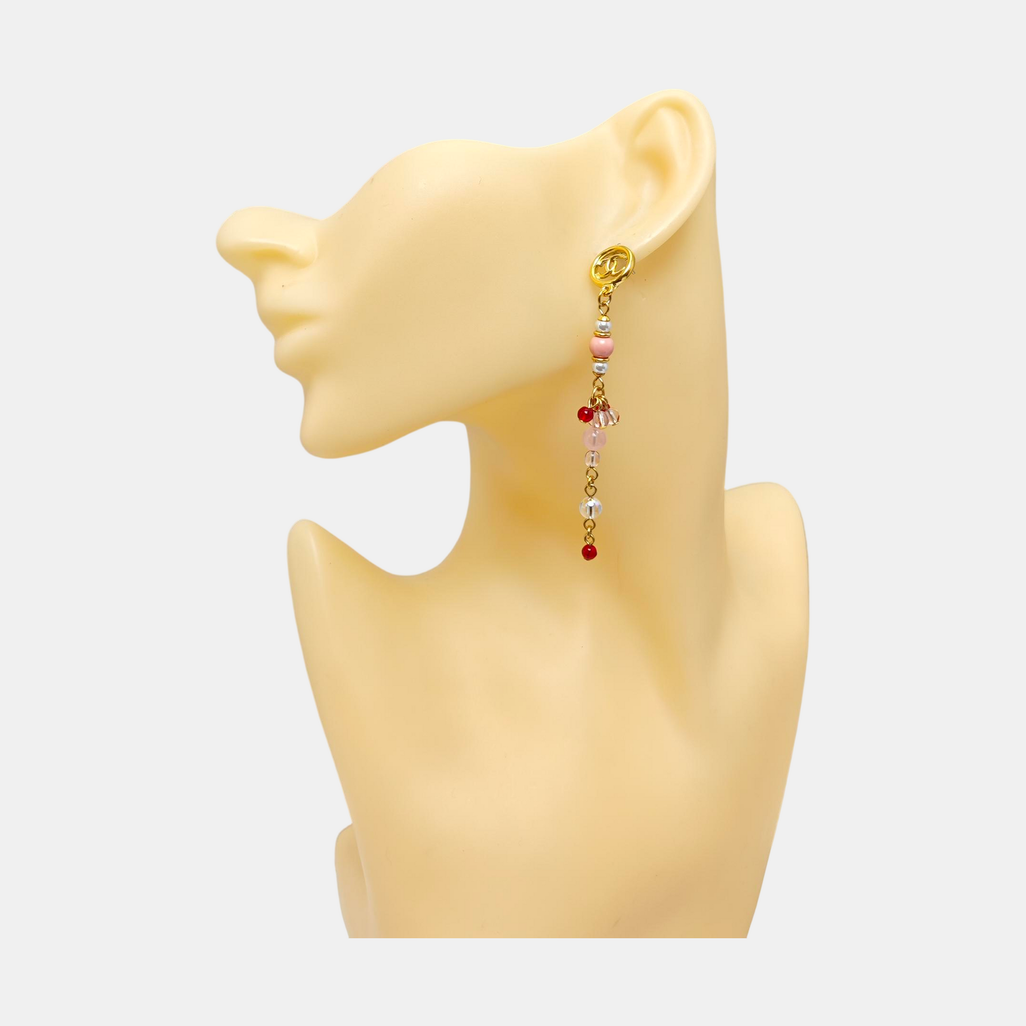Authenticated pre-owned  CC Large Pendant Stud Gold-tone Metal Gold Earring - Earrings at Looply