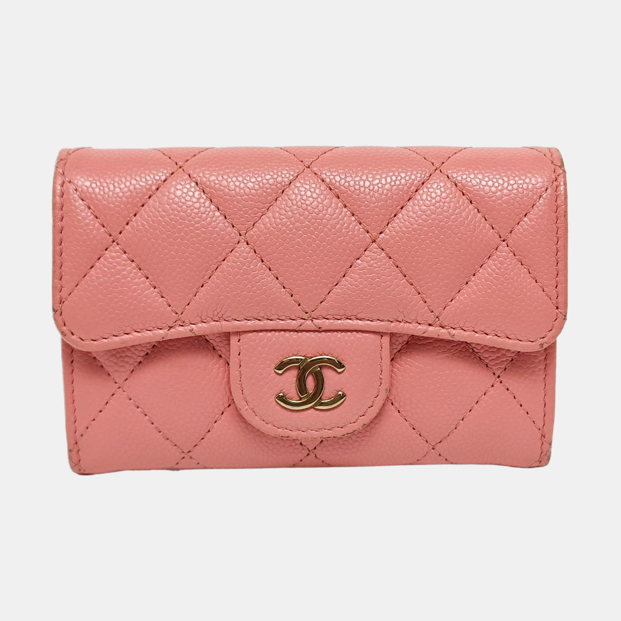 Authenticated pre-owned  Classic Flap Quilted Grained Calfskin Pink Wallet - Wallet at Looply