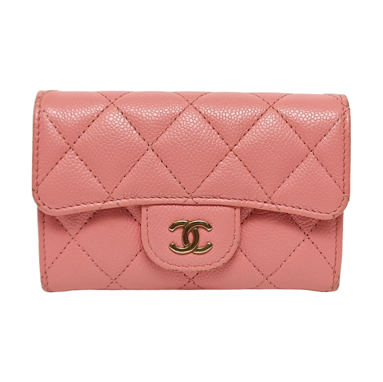 Authenticated pre-owned  Classic Flap Quilted Grained Calfskin Pink Wallet - Wallet at Looply