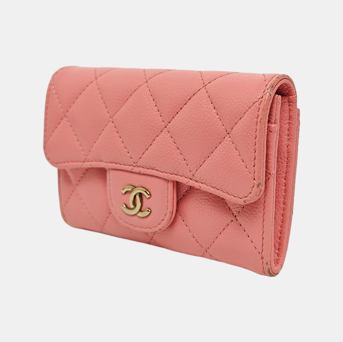 Authenticated pre-owned  Classic Flap Quilted Grained Calfskin Pink Wallet - Wallet at Looply