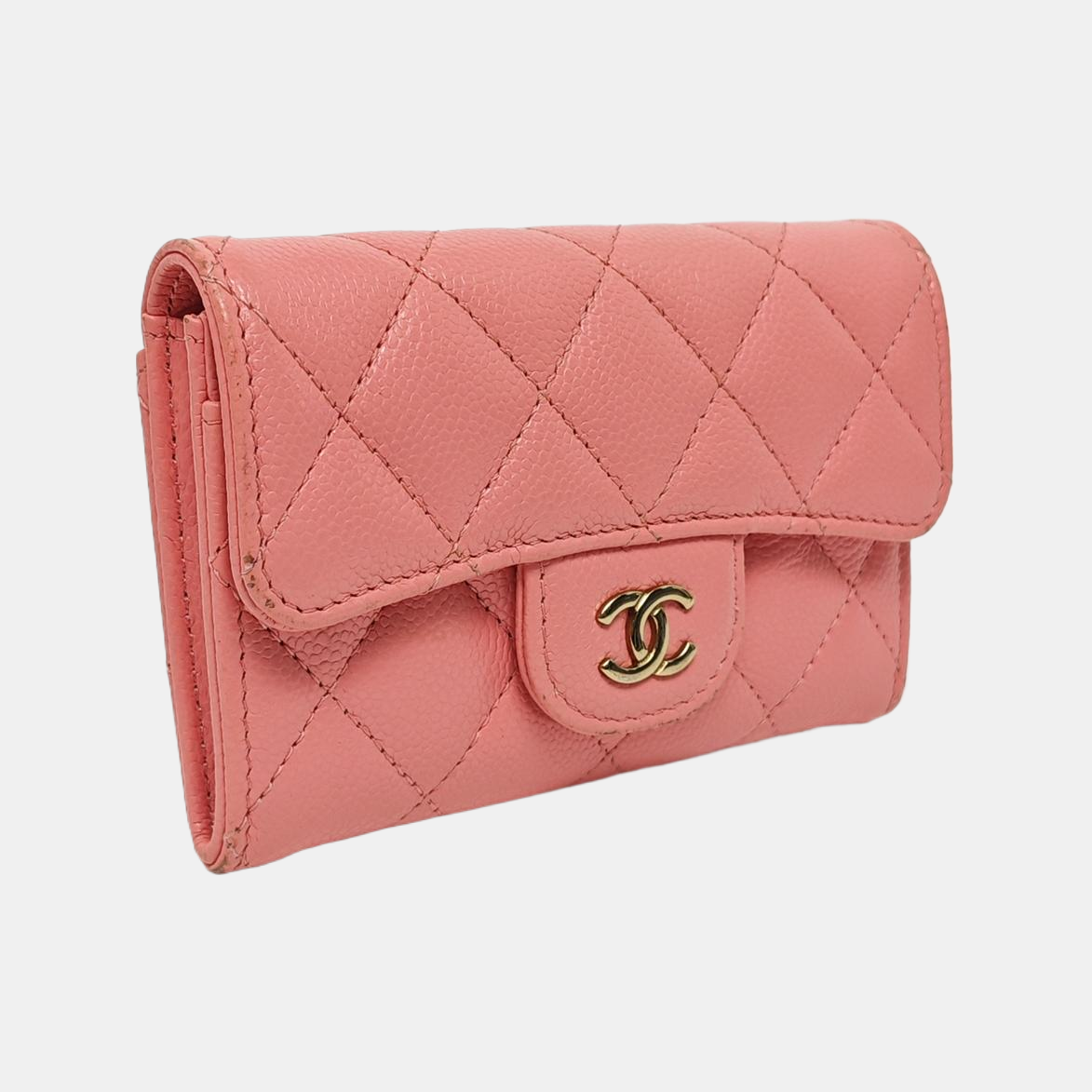 Authenticated pre-owned  Classic Flap Quilted Grained Calfskin Pink Wallet - Wallet at Looply