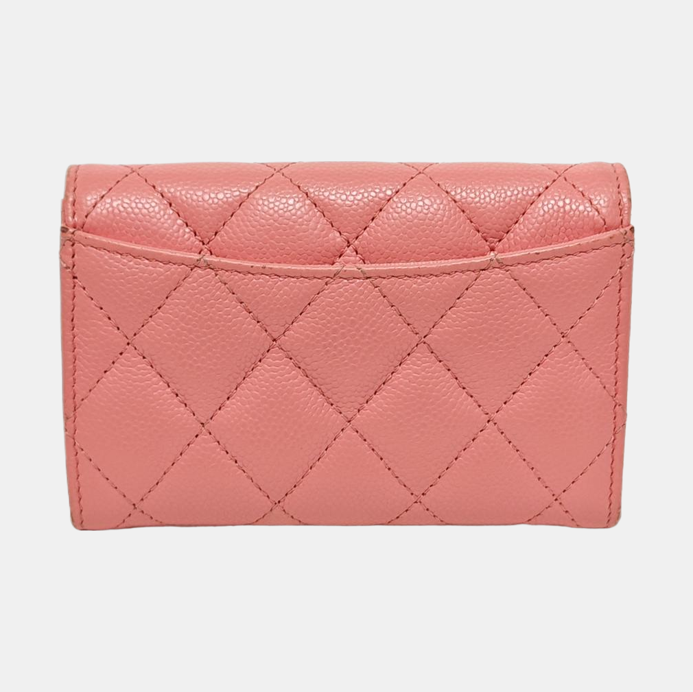 Authenticated pre-owned  Classic Flap Quilted Grained Calfskin Pink Wallet - Wallet at Looply