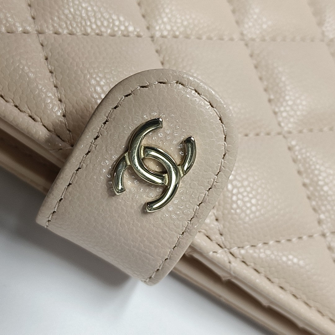 Quilted Grained Calfskin Wallet Pink