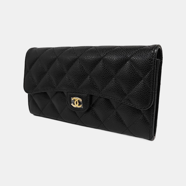 Authenticated pre-owned  Classic Flap Quilted Grained Calfskin Black Wallet - Wallet at Looply