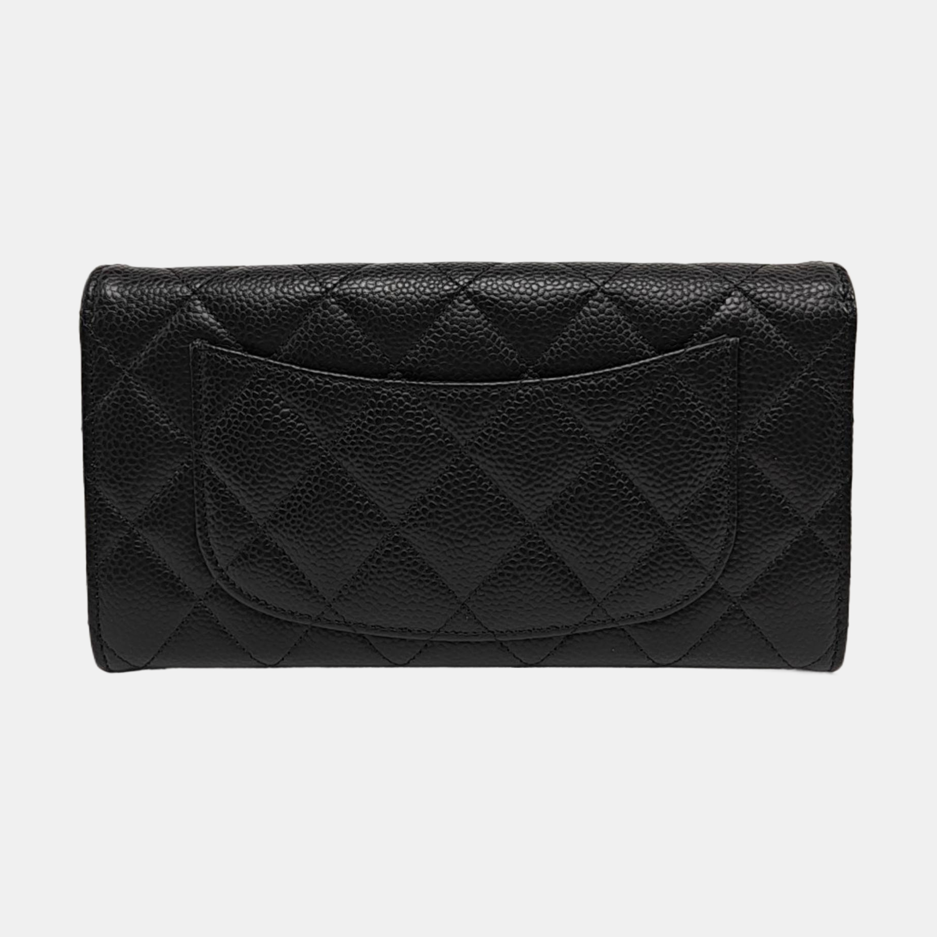 Authenticated pre-owned  Classic Flap Quilted Grained Calfskin Black Wallet - Wallet at Looply