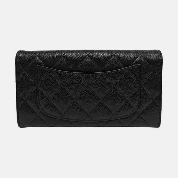 Authenticated pre-owned  Classic Flap Quilted Grained Calfskin Black Wallet - Wallet at Looply