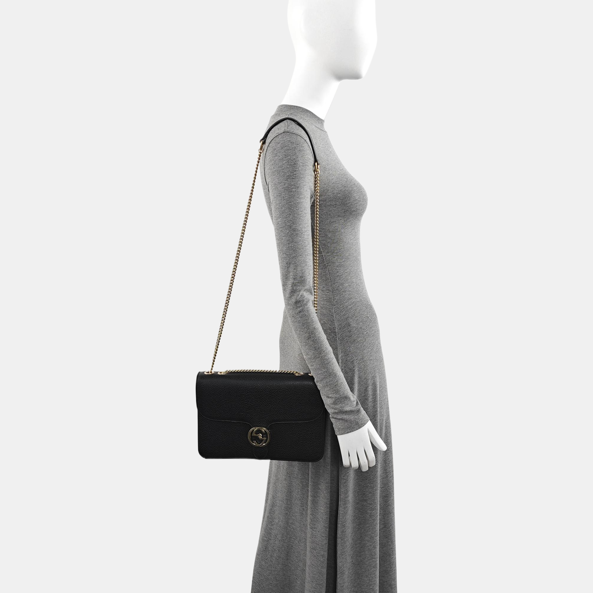 Authenticated pre-owned  Interlocking G Large Calfskin Black - Shoulder Bag at Looply