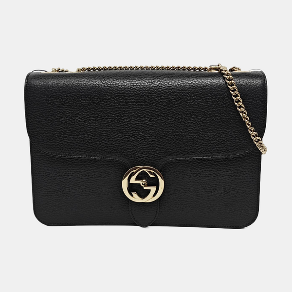 Authenticated pre-owned  Interlocking G Large Calfskin Black - Shoulder Bag at Looply