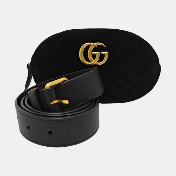 Authenticated pre-owned  GG Marmont Velvet Black - Belt Bag at Looply