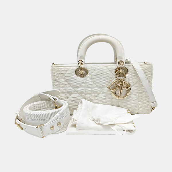 Authenticated pre-owned  Lady D-Joy Medium Fabric White - Shoulder Bag at Looply