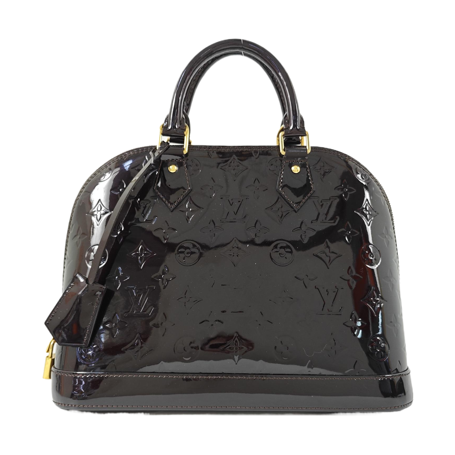 Authenticated pre-owned  Alma PM Monogram Patent Leather Brown - Top Handle Bag at Looply