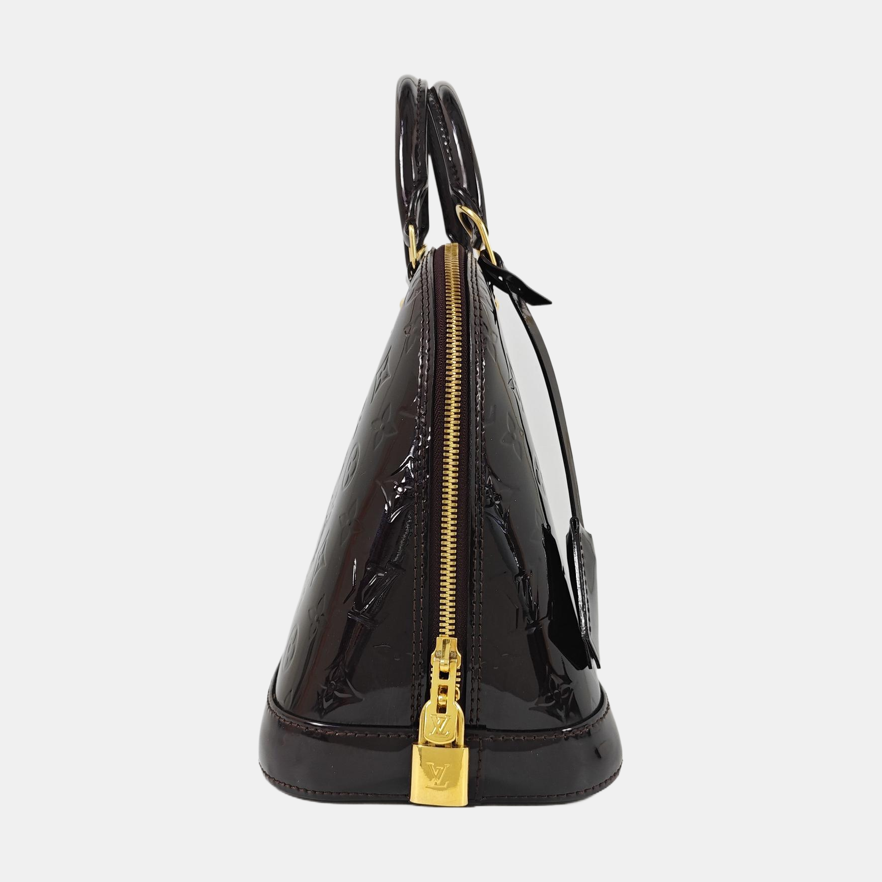 Authenticated pre-owned  Alma PM Monogram Patent Leather Brown - Top Handle Bag at Looply