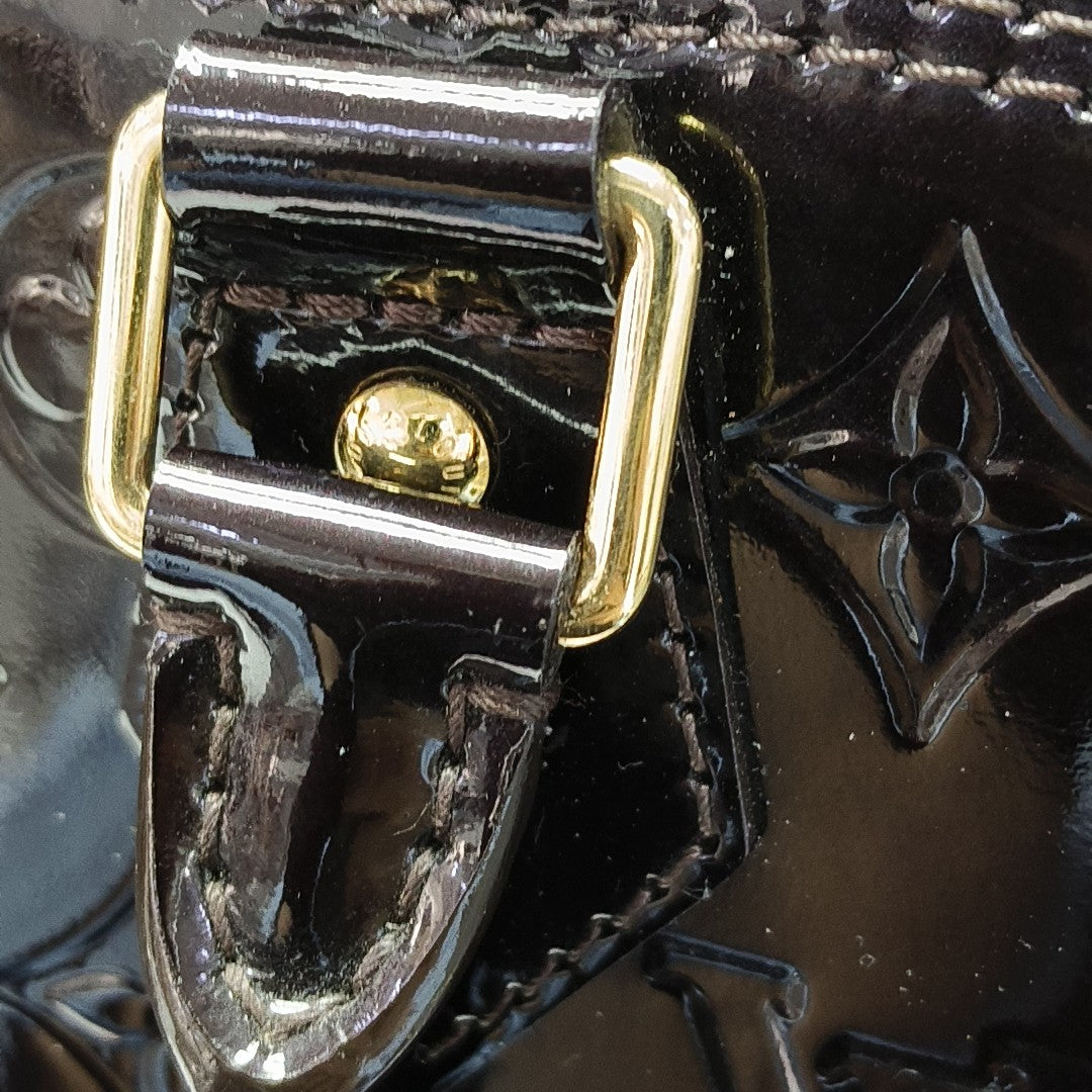 Authenticated pre-owned  Alma PM Monogram Patent Leather Brown - Top Handle Bag at Looply