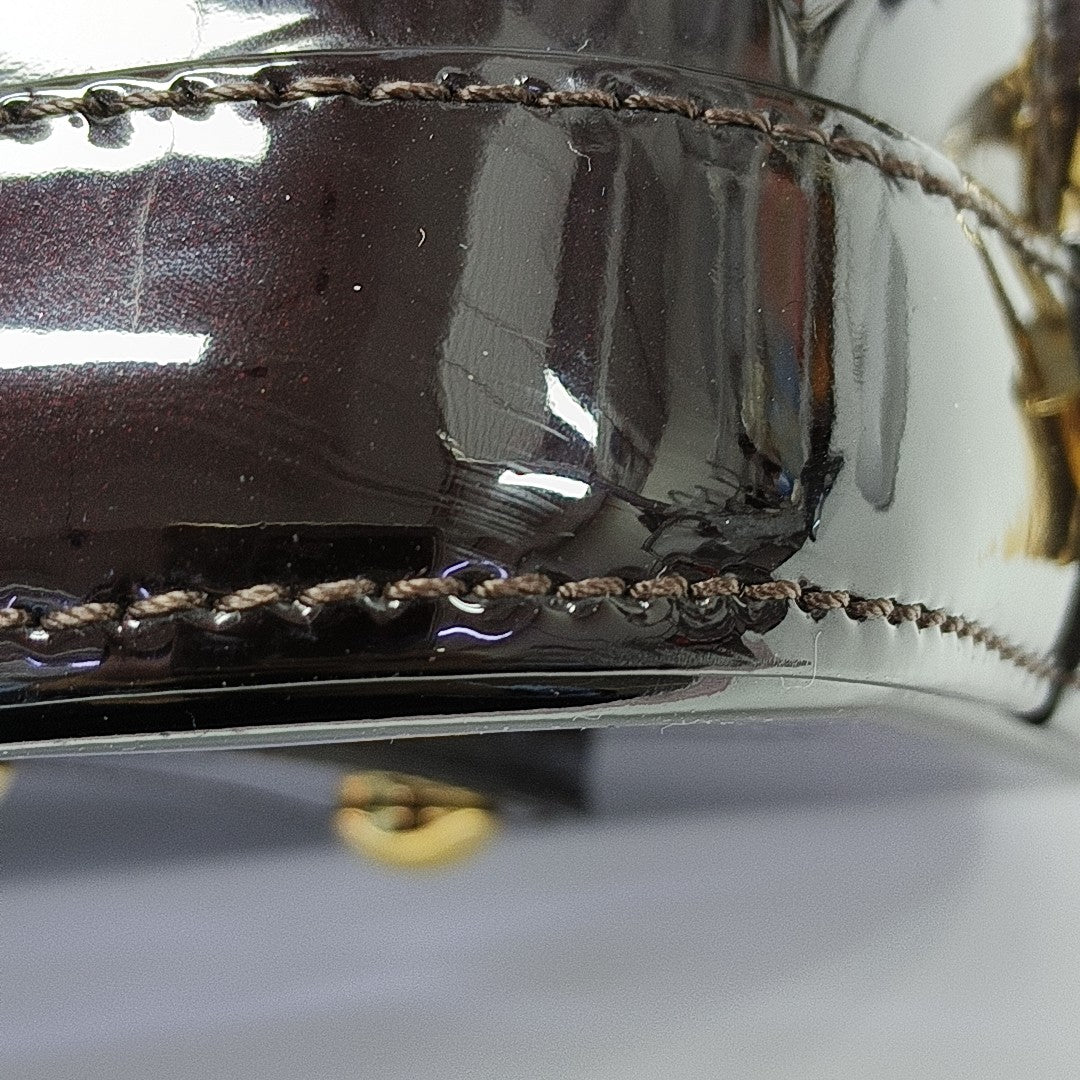 Authenticated pre-owned  Alma PM Monogram Patent Leather Brown - Top Handle Bag at Looply