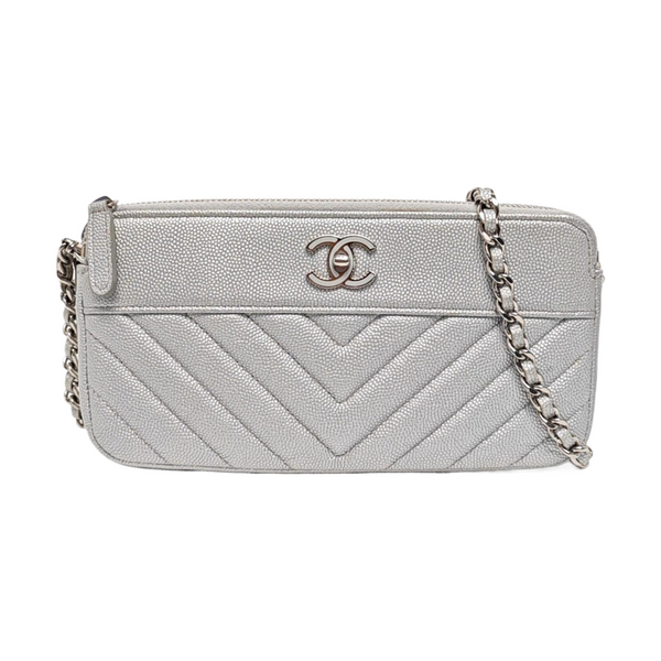 Chevron Grained Lambskin Silver