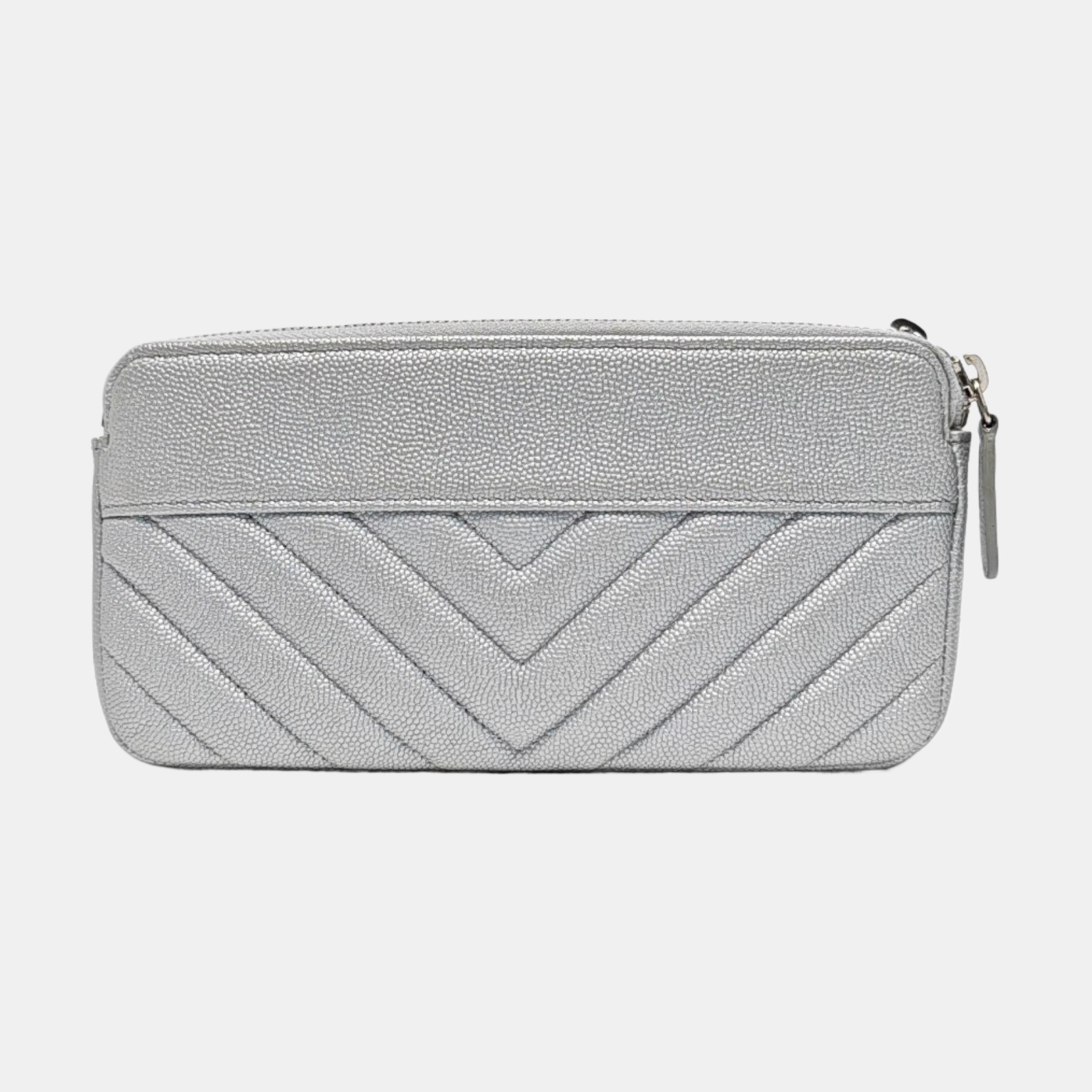 Chevron Grained Lambskin Silver