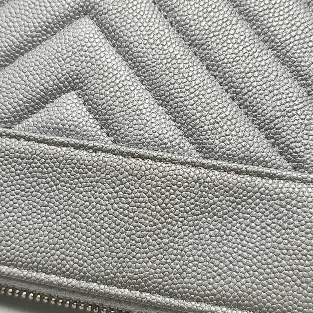 Chevron Grained Lambskin Silver