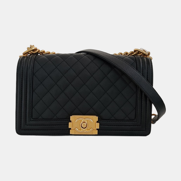 BOY CHANEL Medium Quilted Grained Calfskin Black