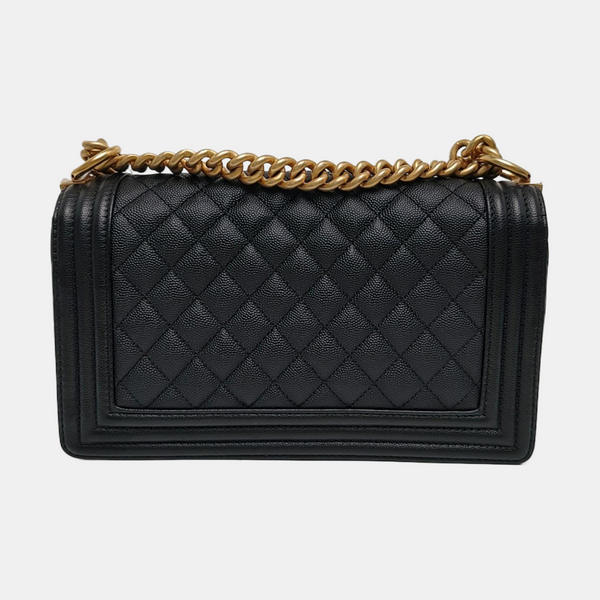 BOY CHANEL Medium Quilted Grained Calfskin Black
