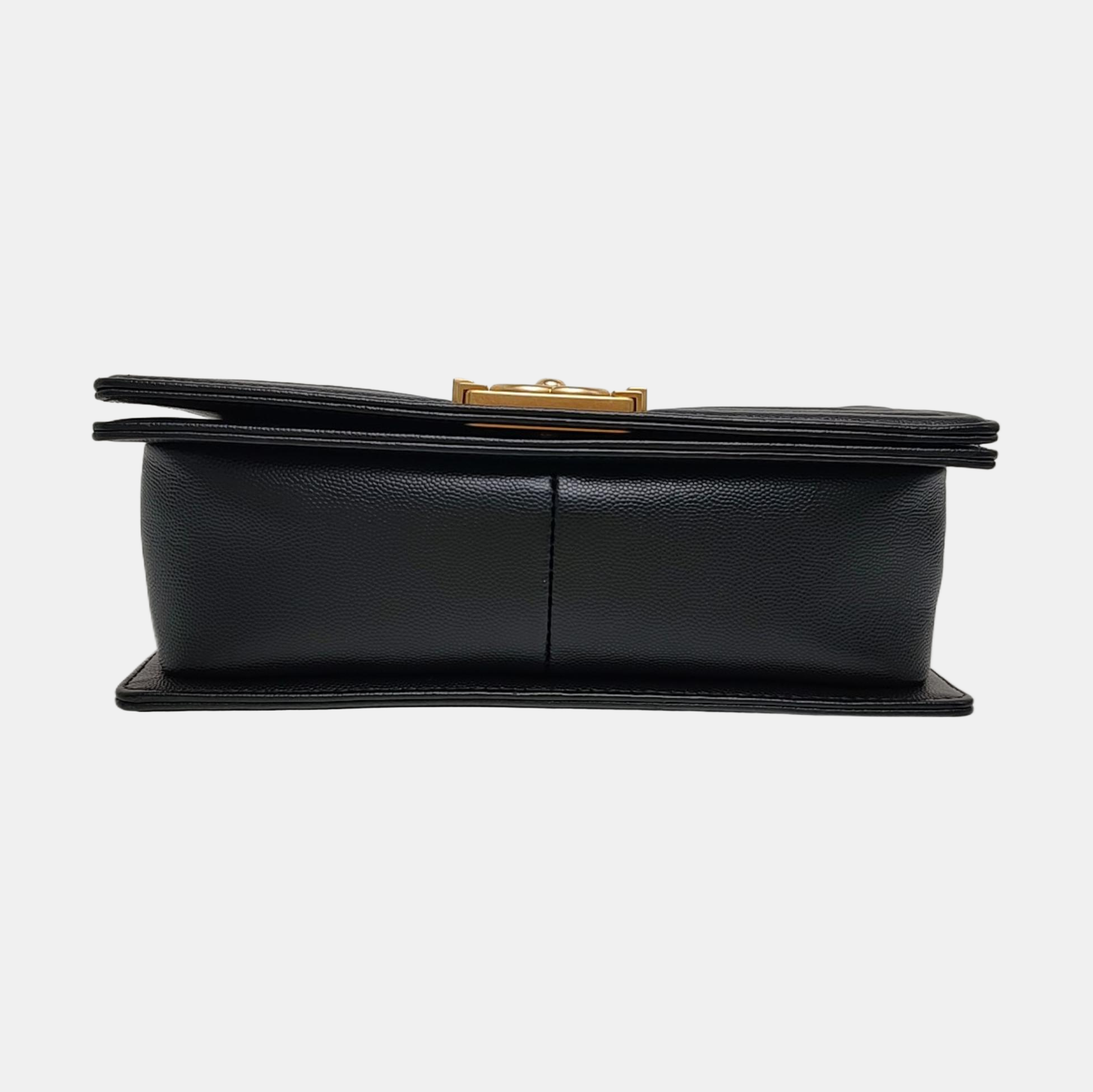 BOY CHANEL Medium Quilted Grained Calfskin Black
